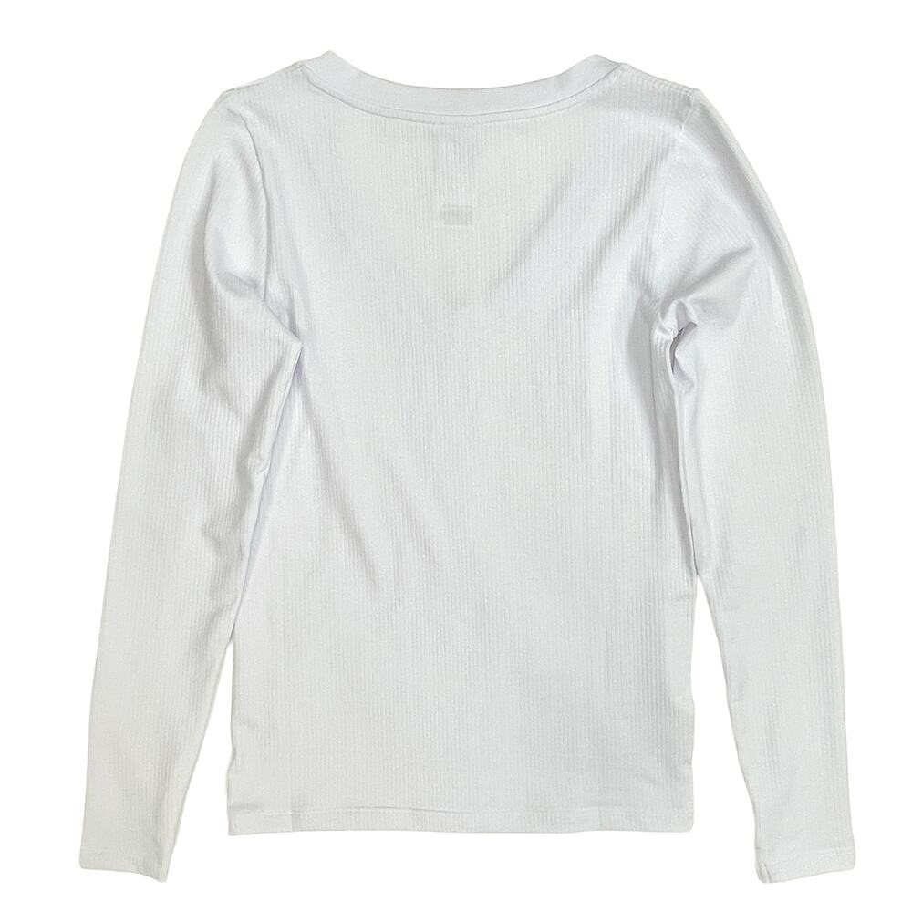 Athleta Renew Seamless V-Neck Long Sleeve Top XS White Fitted Ribbed Tee UPF - Picture 2 of 5